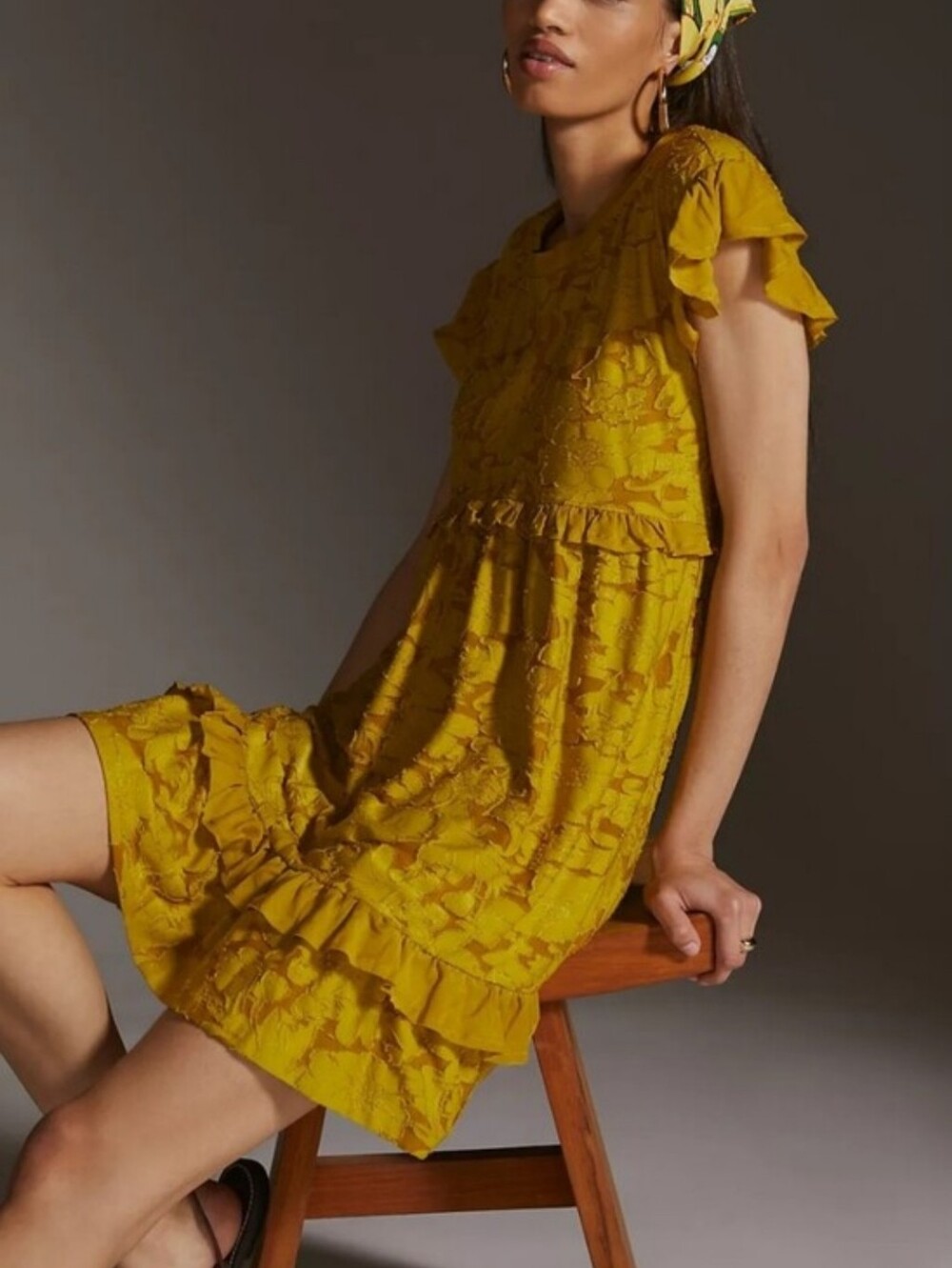 Anthropologie Playful Ruffle Knit Mini Dress Babydoll Burnout Size XS EUC